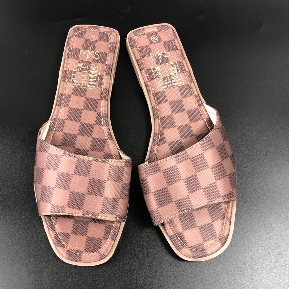MKS Women’s Brown Checkered Sandals Size 10
